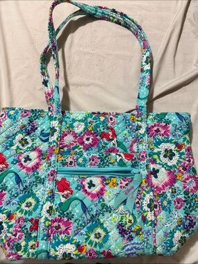 Vera Bradley Turquoise Quilted Floral Tote with Ariel Motif